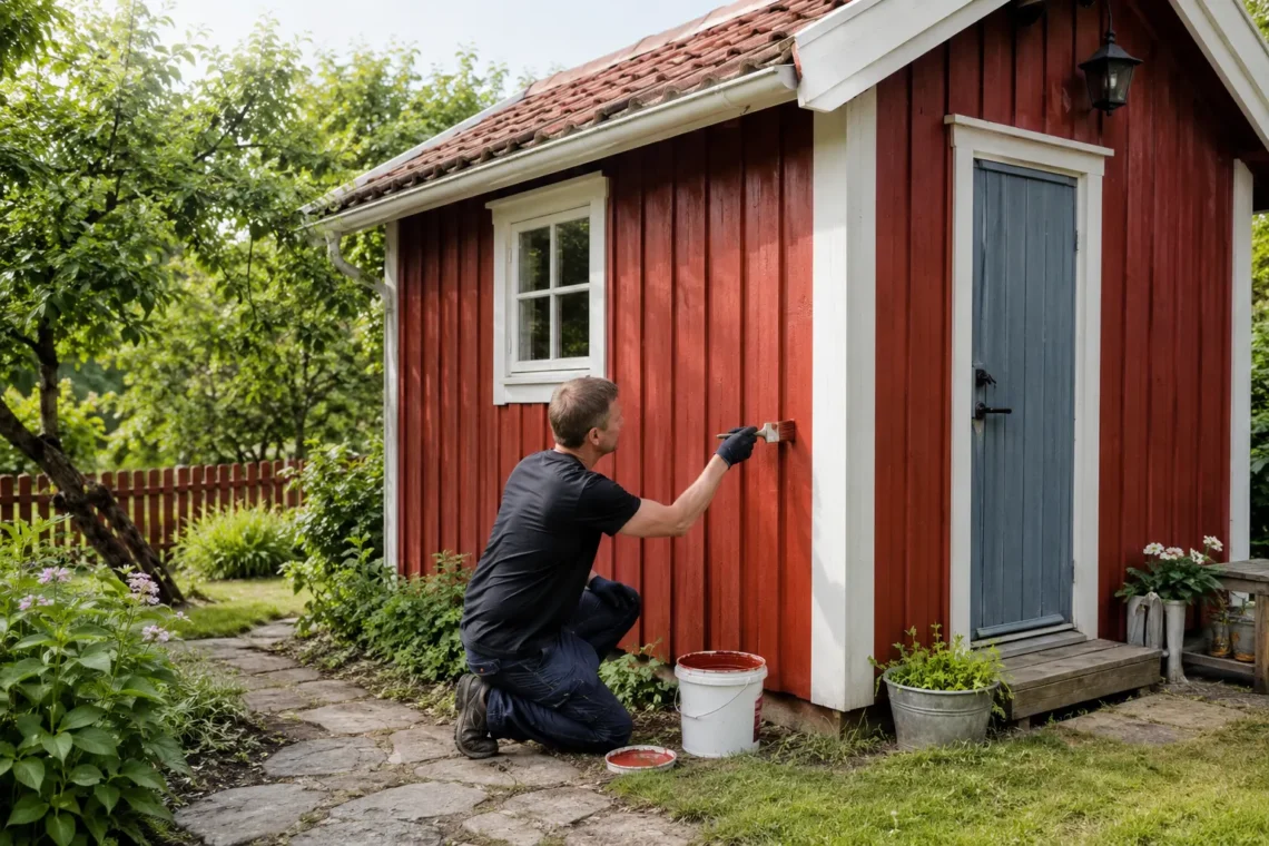 Underhåll av fasad på friggebod