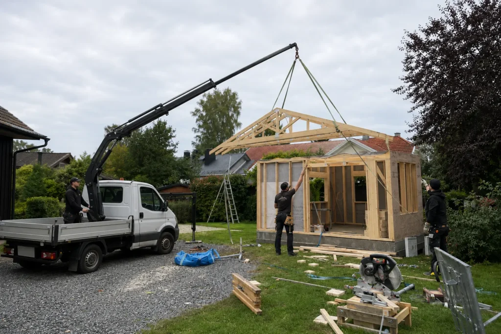 Montering av friggebod med billift